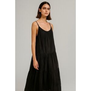 Bellambia Made in Italy Silk Blend Tiered Maxi Dress S Black Boho Resort Elegant